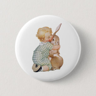 Ostern im Vintage-Stil, süßer Junge mit Hasen Button