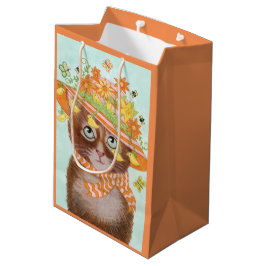 Ostern-Katze in Ostern-Mütze mit Schmetterlingen Mittlere Geschenktüte