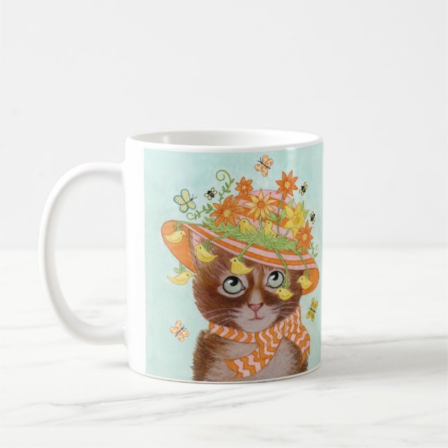Ostern-Katze in Ostern-Mütze mit Schmetterlingen Tasse (Links)