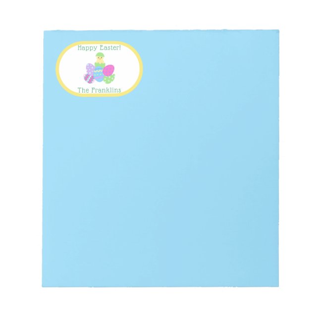 OSTERN Küken Eier und hellblaues Papier Notizblock (Vorderseite)
