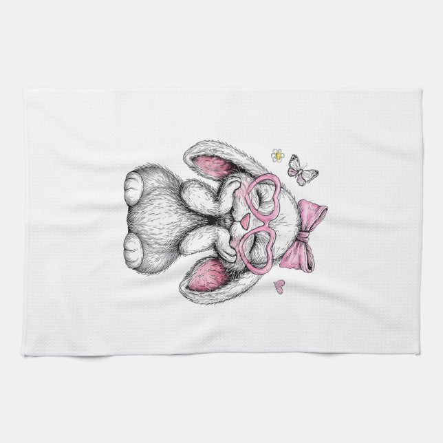 Ostern Mädchen Süße Hase Gesicht Rosa Ostern Kinde Geschirrtuch (Horizontal)