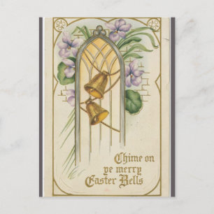 Ostern mit antiken Glocken und violetten Blumen Postkarte