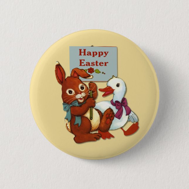 Ostern mit Ente und Hase Button (Vorderseite)