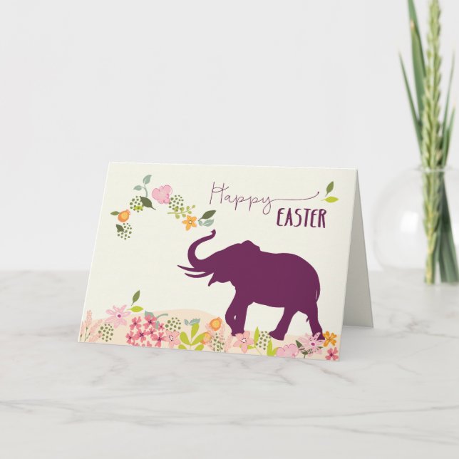 Ostern mit Hoffnung und freudiger Elefant und Blum Karte (Vorderseite)