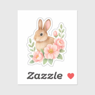 Ostern mit Kaninchen und rosa Blumen  Aufkleber