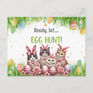 Ostern mit Katze und Ostereiern Party-Einladung  Postkarte