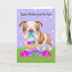 Ostern mit kleiner Bulldogge mit Ostern-Korb Feiertagskarte