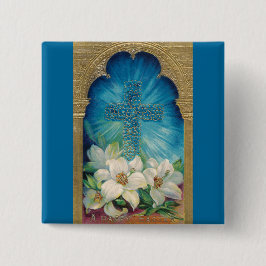 Ostern mit Kreuz und Lilien Button