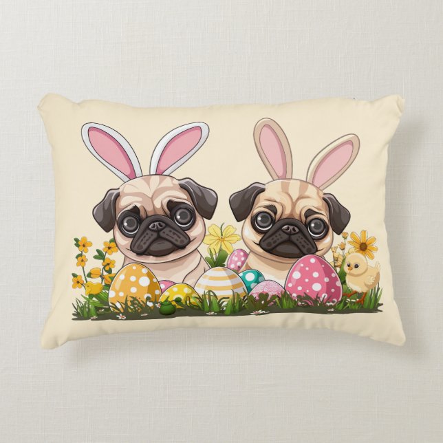 Ostern Mops Hunde Sonnige Ohren Dekokissen (Vorderseite)