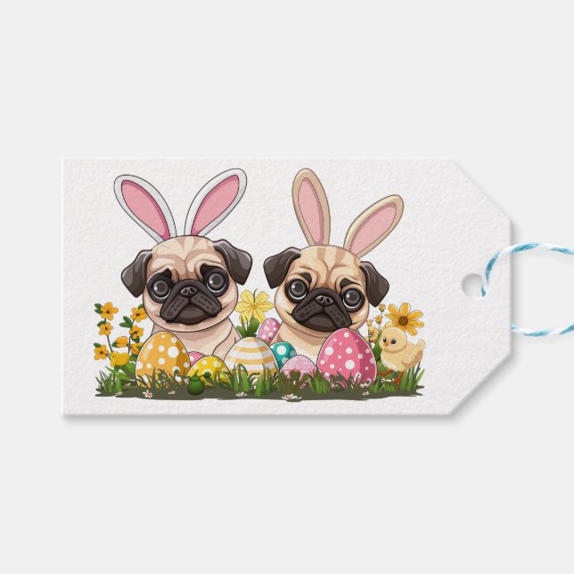 Ostern Mops Hunde Sonnige Ohren Geschenkanhänger (Vorderseite (Horizontal))