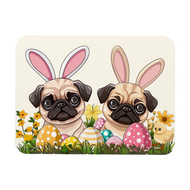 Ostern Mops Hunde Sonnige Ohren Magnet (Horizontal)