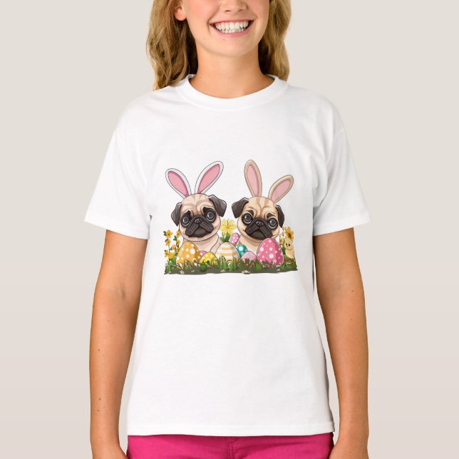 Ostern Mops Hunde Sonnige Ohren T-Shirt (Vorderseite)
