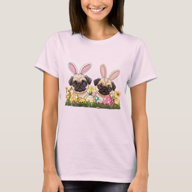 Ostern Mops Hunde Sonnige Ohren T-Shirt (Vorderseite)