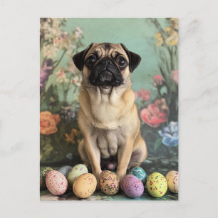 Ostern Mops rustikal botanisch floral chic Feiertagspostkarte