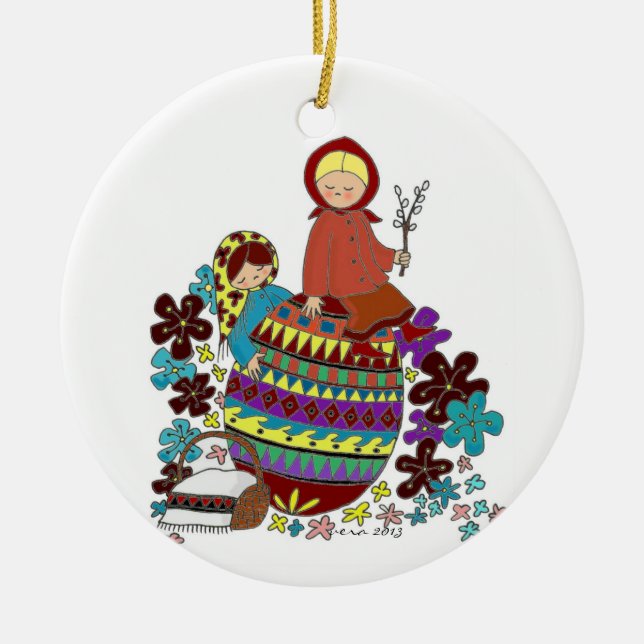 Ostern-Morgen Pysanka Ukrainer-Volkskunst Keramik Ornament (Vorne)