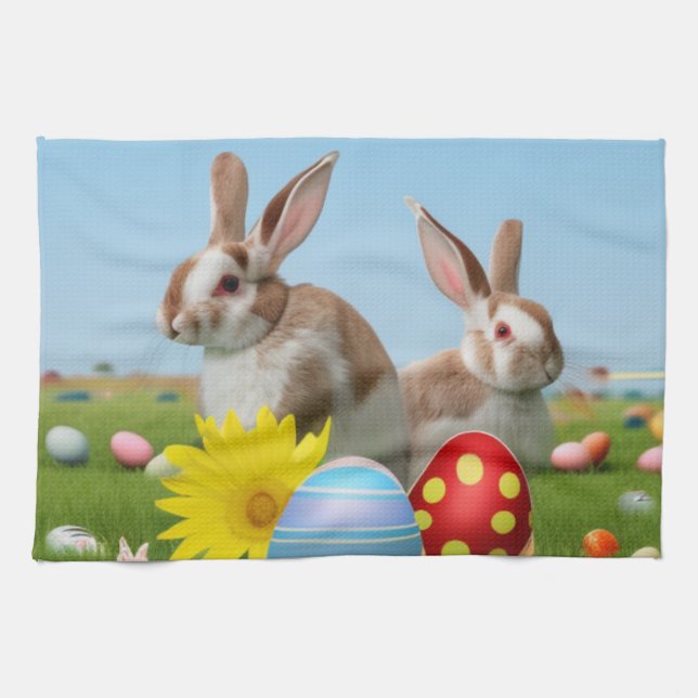 Ostern Niedlich Bunny für eine positive Stimmung Geschirrtuch (Horizontal)