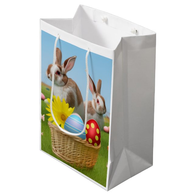 Ostern Niedlich Bunny für eine positive Stimmung Mittlere Geschenktüte (Vorderseite Schrägansicht)