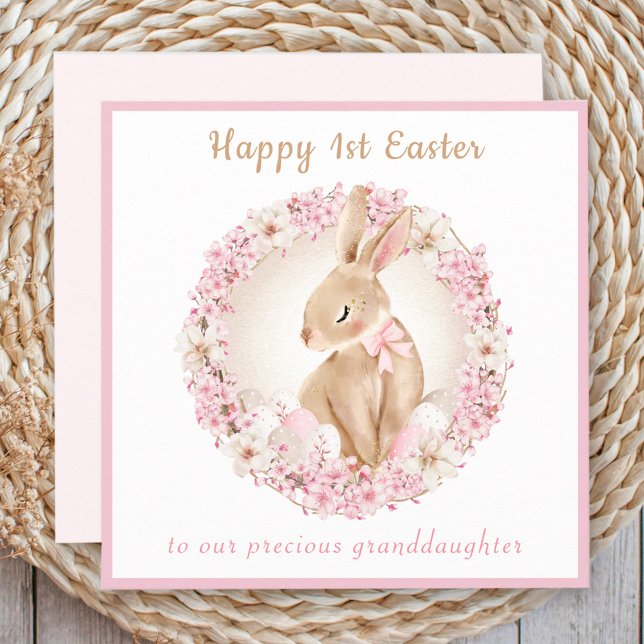 Ostern Niedlich Bunny Grandtochter Pink Oster Karte (1st Easter Cute Bunny Granddaughter Pink Easter Card)