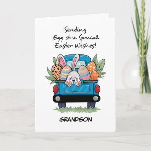 Ostern Niedlicher Abholwagen mit Hasen und Eiern Karte