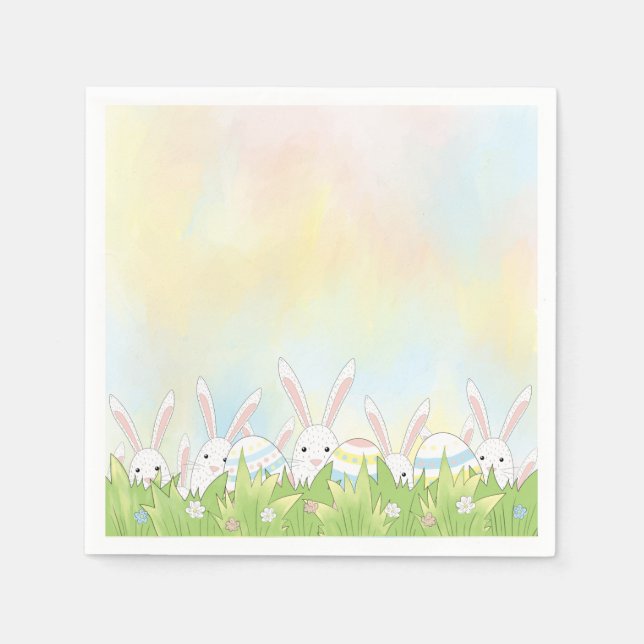 Ostern niedlicher Hase und Eier Serviette (Vorderseite)