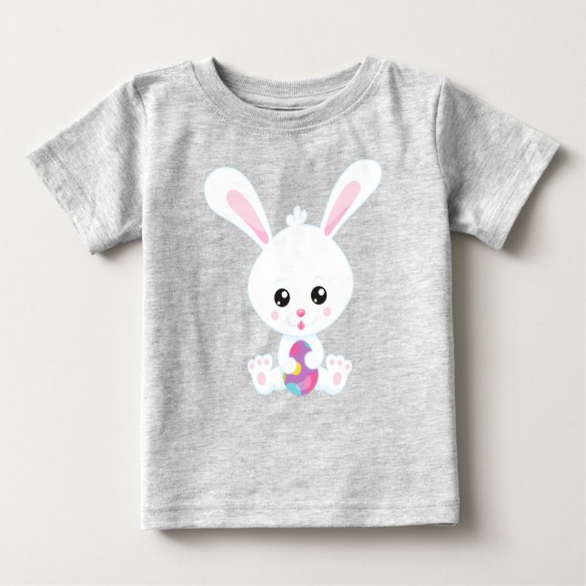 Ostern, Niedlicher sonniger, weißer Hase, Ostereie Baby T-shirt (Vorderseite)