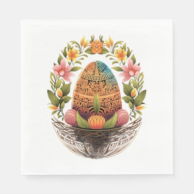 Ostern Ostern Eierkuchen Korb Mandala Art Ei Jagd Serviette (Vorderseite)