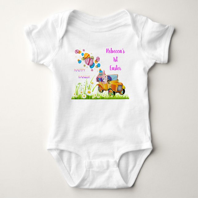 Ostern Personalisierter Bunny liefert Ostereier Baby Strampler (Vorderseite)