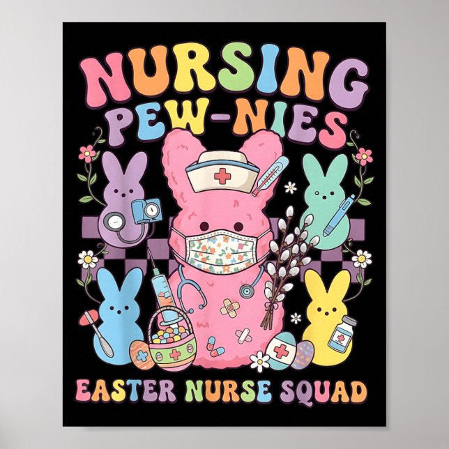 Ostern Pflege Retro Hase Pflegeteam Tee Süß Poster (Vorne)