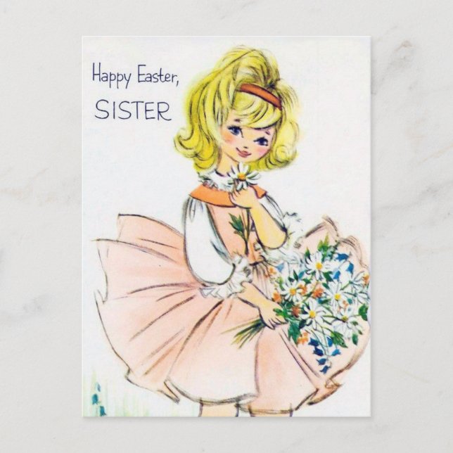 Ostern Retro Vintage Schwester Postkarte (Vorderseite)