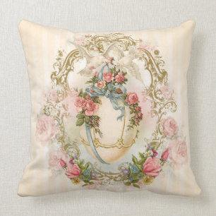 Ostern, Rose, Ei, Ornament Gold Taube Beige Blumen Kissen