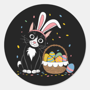Ostern schwarze Katze Smoking Hase Kaninchen Ohren Runder Aufkleber