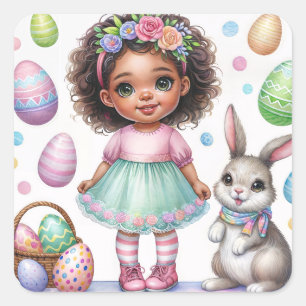 Ostern Schwarzes Girl Quadratischer Aufkleber
