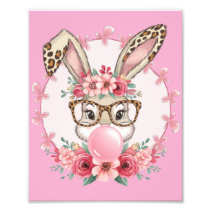 Ostern Süße Florale Hase Leopard Geschenk  Fotodruck