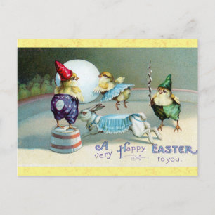 Ostern Süße Vintage-Küken Hasen Zirkus Postkarte
