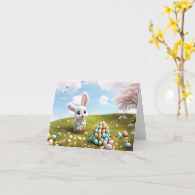 Ostern Süßer Osterhase mit Osterkorb  Karte (Gelbe Blume)