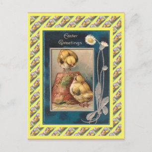 Ostern vintage, 1930er Jahre, Küken und Blumentopf Feiertagspostkarte