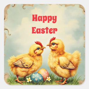 Ostern Vintage 2 Little Chicken Holiday Kollektion Quadratischer Aufkleber