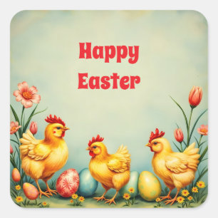 Ostern Vintage 3 Little Chicken Holiday Kollektion Quadratischer Aufkleber