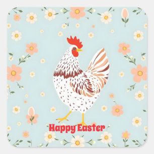 Ostern Vintage-Huhn-Feiertagskollektion Quadratischer Aufkleber