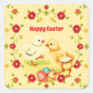 Ostern Vintage Kleines Huhn Feiertags-Kollektion Quadratischer Aufkleber