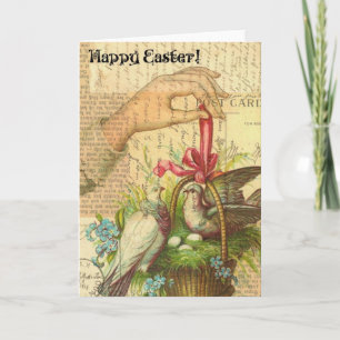 Ostern: Vögel in einem Korb Feiertagskarte