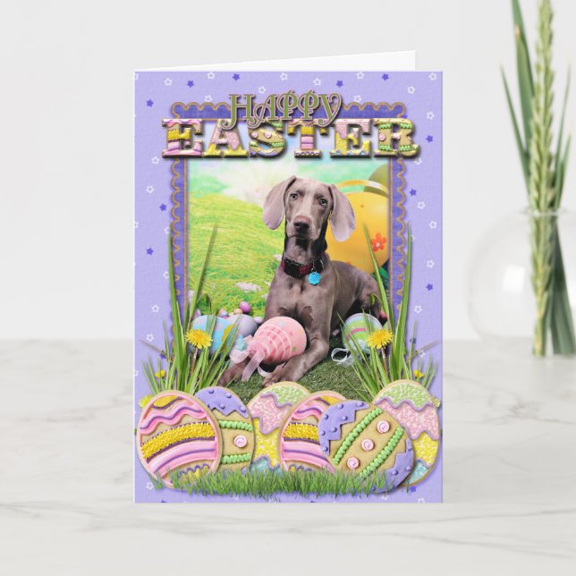 Ostern - Weimaraner - Ben Feiertagskarte (Vorderseite)
