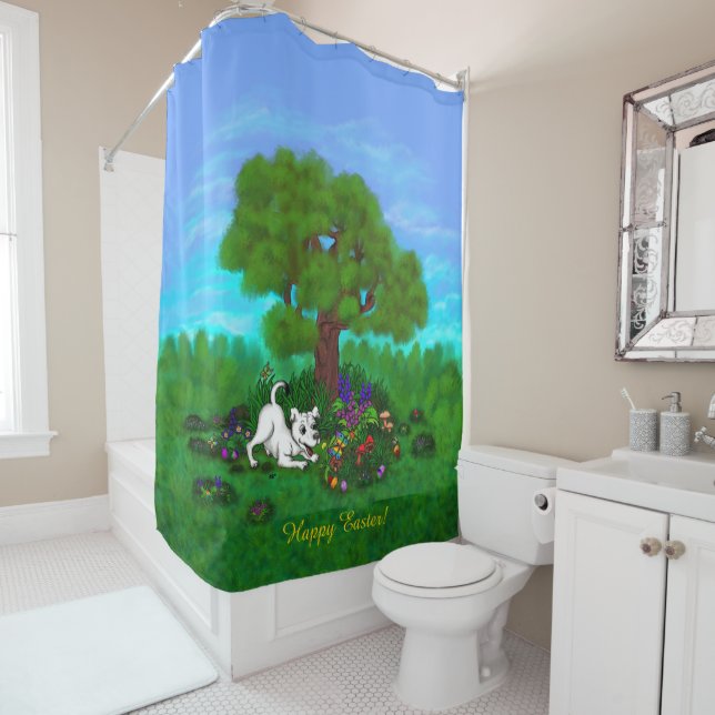 Ostern - Welpe Capo and Butterfly Duschvorhang (Beispiel)