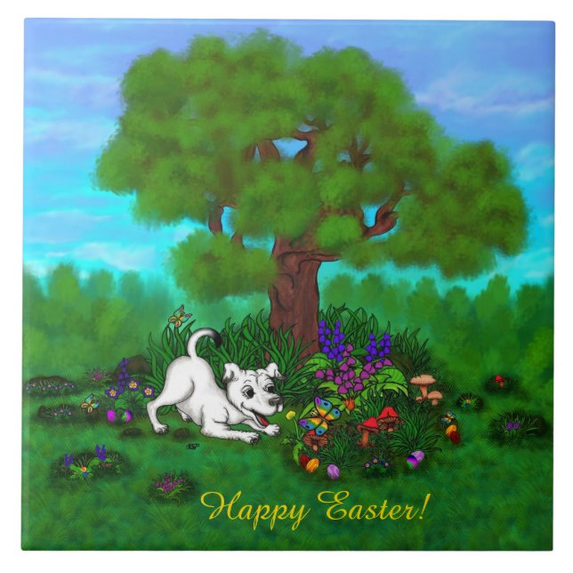 Ostern - Welpe Capo and Butterfly Fliese (Vorderseite)