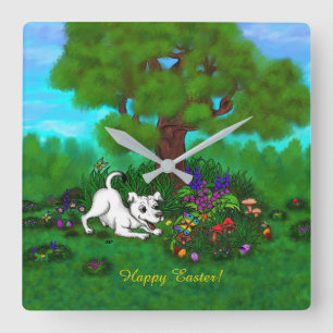 Ostern - Welpe Capo and Butterfly Quadratische Wanduhr