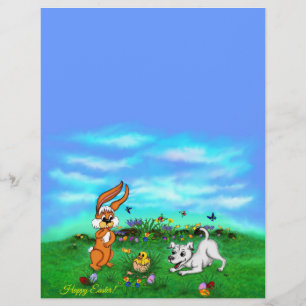 Ostern - Welpenpferd-Kaninchen und Kick Letterhead Briefbogen