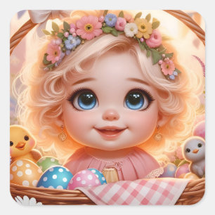 OSTERN ~WOW! VINTAGE GIRL ~ QUADRATISCHER AUFKLEBER