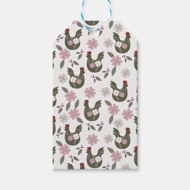 Osternahtloses Muster mit Huhn. Geschenkanhänger (Vorderseite)