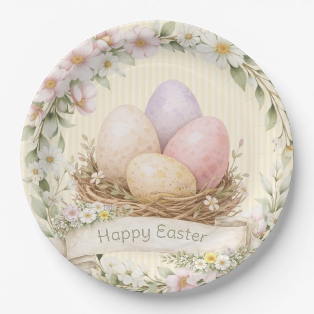 Osternest | Frohe Ostern Pappteller (Vorderseite)