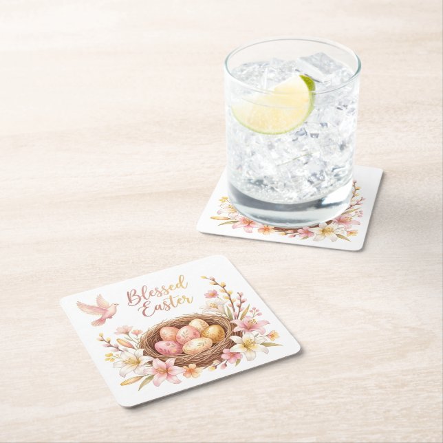 Osternest mit Eiern Rechteckiger Pappuntersetzer (Vor Ort)